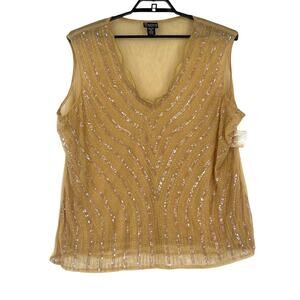 NY Collection Sheer Beaded Top Sz 3X Sleeveless Gatsby Glam Y2K Party Ruffle